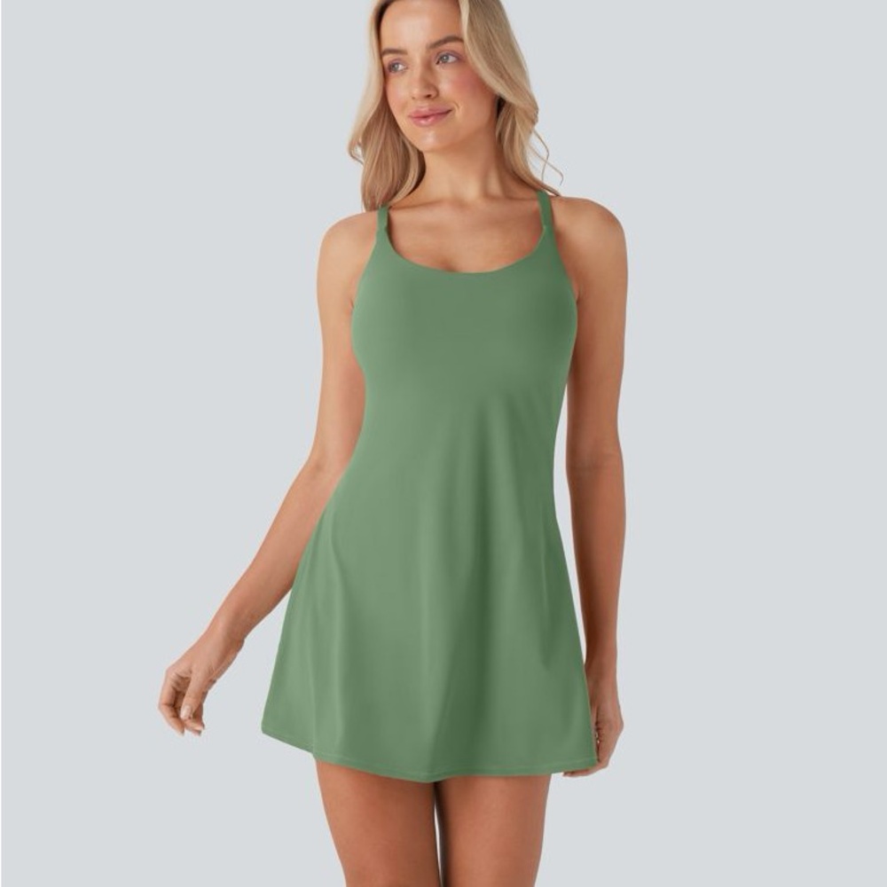 Halara SoftlyZero™ 2-in-1 Active Dress with Shorts – Sage Green – Large - Picture 4 of 10